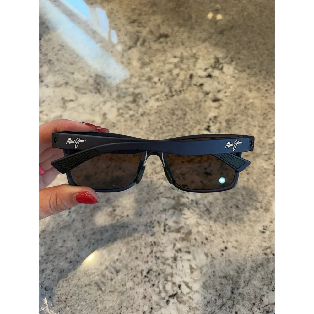 Maui Jim HOOPILI Metallic Matte Navy POLARIZED Blue GLASS Sunglasses B683-03 NEW
